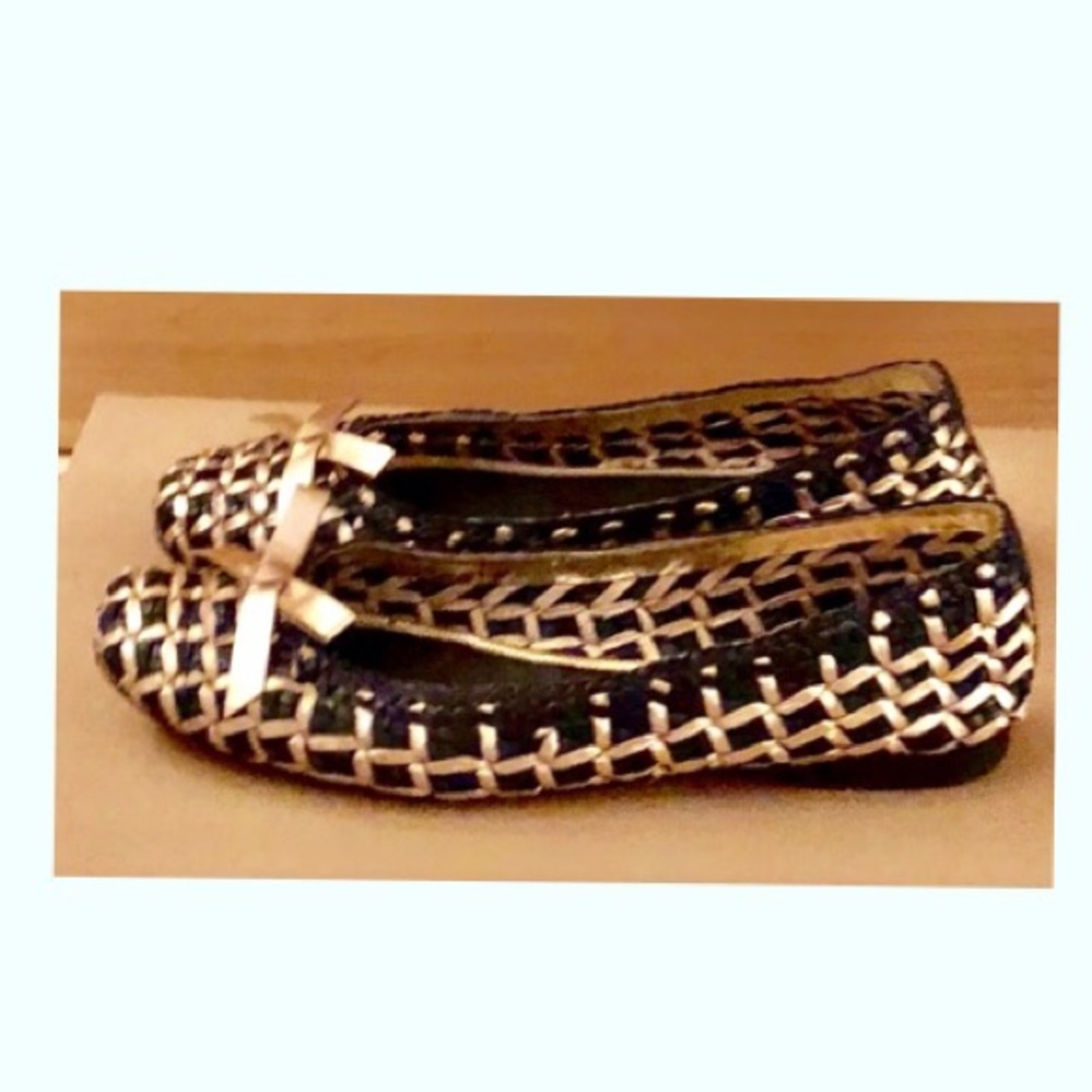 Kate Spade New York Woven Bow Flats Black & Gold